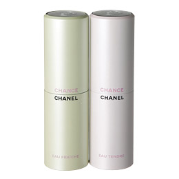 シャネル　チャンス　オー　（右）タンドゥル　ツィスト＆スプレイ　（左）フレッシュ　ツィスト＆スプレイ　各20ml（リフィル２本付き）　各￥10,000