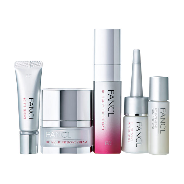 ファンケル｜BC インテンシヴ スキン ブースター 1剤 パウダー 0.3g×3本 2剤 エッセンス10ml×3本 スポイトキャップ×3本（右）BC アイエッセンス（左）BC ビューティ コンセントレート（中右）