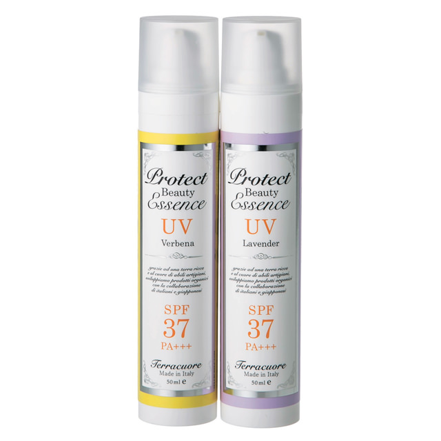 イデアインターナショナル テラクオーレ　UV　プロテクト　ビューティ　エッセンス　ヴァーベナ　SPF37・PA+++（左）