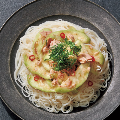 生なすのサラダそうめん