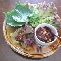 抗酸化効果たっぷりのえごまの葉で♪【韓国風牛そぼろのせサラダ】Today’s SALAD #39