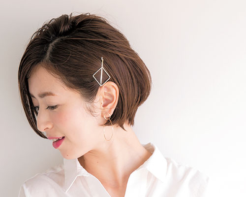 質感変え＋アシメフォルムでショートヘアの簡単パーティヘア