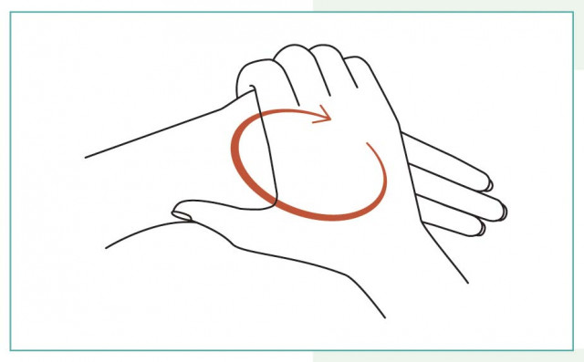 【STEP5】円を描くように手のひらをさする