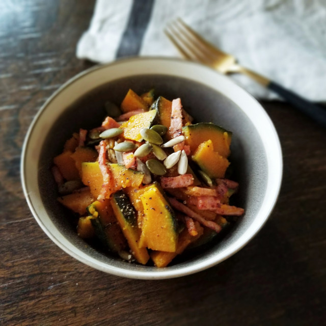 ハロウィンにはやっぱりカボチャ 美肌力アップ 免疫サポート 冷え症改善にも ほくほくカボチャとベーコンのサラダ Today S Salad 1 美的 Com