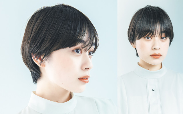 ショートヘア 毛先だけストレートアイロン ソフトな黒髪を生かした知的モードマッシュ 美的 Com