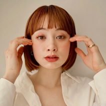 ブルベにも似合うオレンジカラー！重めラインで洒落感UPのストレートボブ｜最旬ヘアカタログ