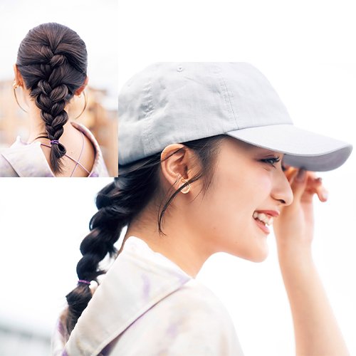 アクティブな日はキャップで映える簡単ヘアアレンジを！「キャップ×編み込み」