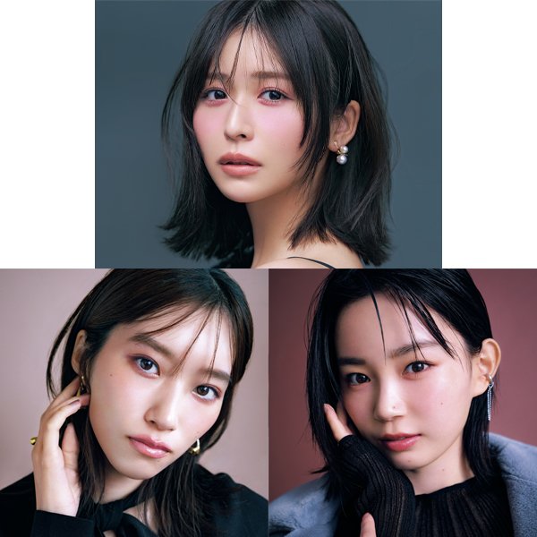 俳優・長濱ねる、宮﨑 優、片岡 凜が人気ヘアメイクとコラボ♡ ホリデームードな抜けメイク×ブラックコーデをお届け