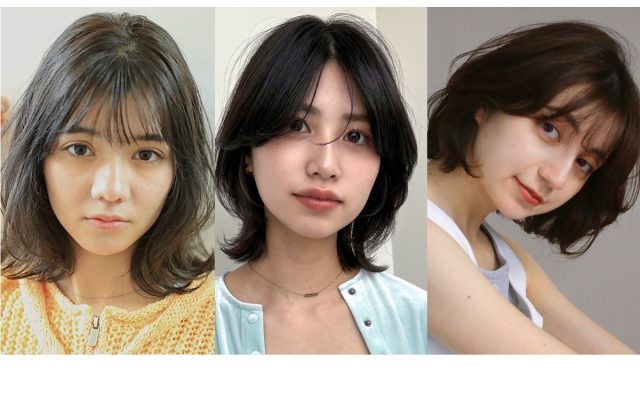 人毛 ショートボブ 少し明るめブラウン Mサイズ 前髪がおでこに貼り付